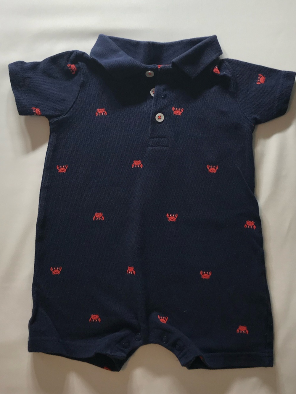 Carter's Navy Polo Romper with Red Crab Motif